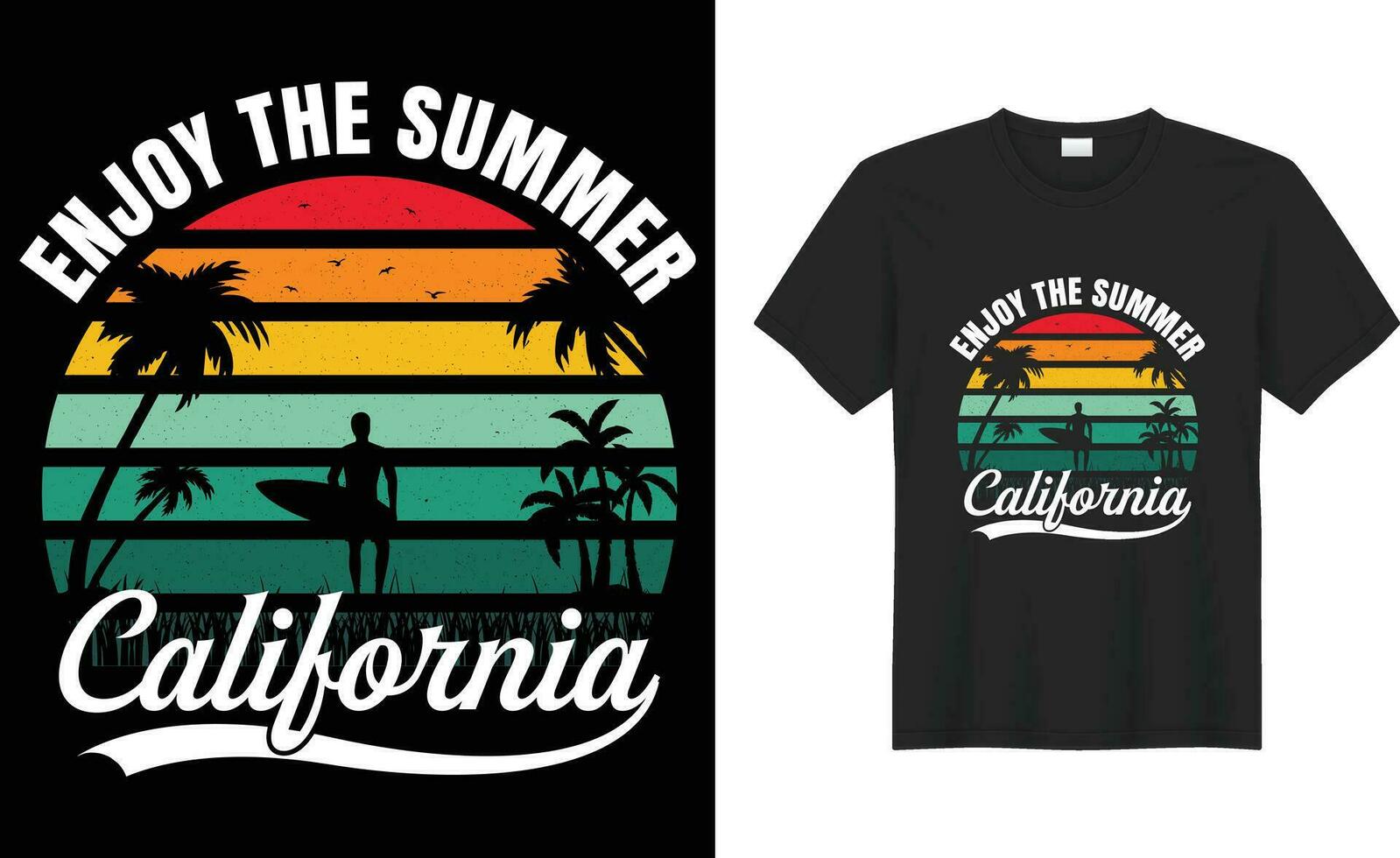 verão pôr do sol colorida retro vintage engraçado tipografia vetor camiseta Projeto. apreciar a verão Califórnia