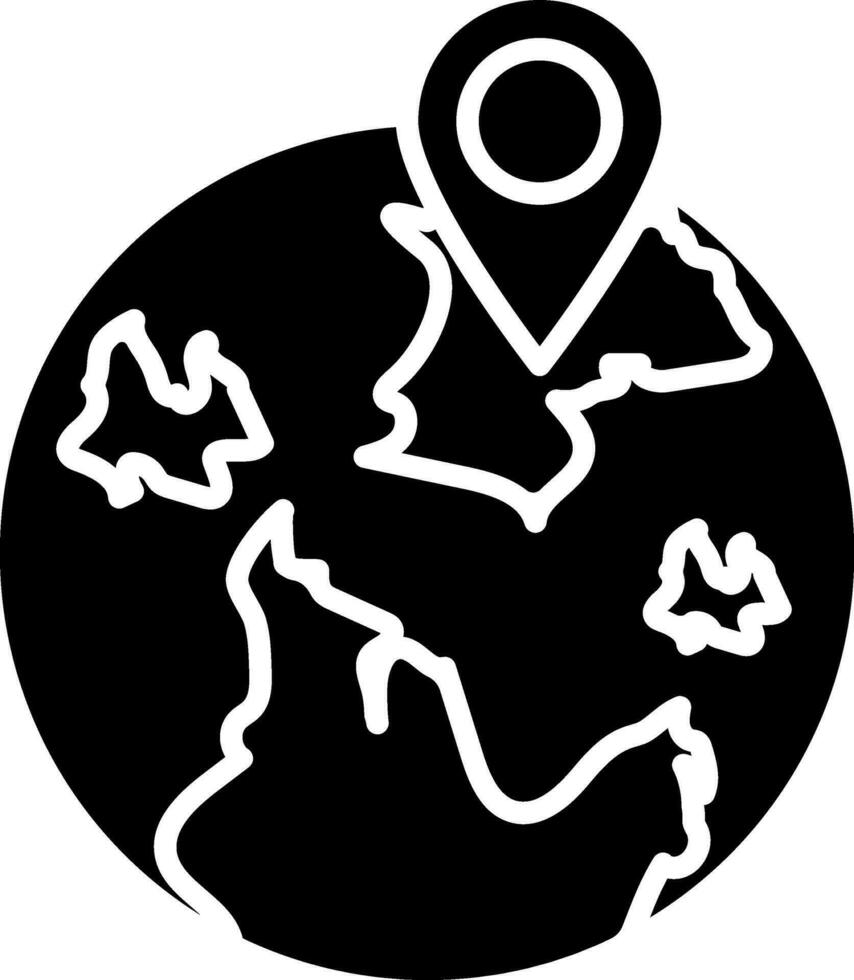 ilustração do Preto e branco terra globo com mapa PIN ícone. vetor