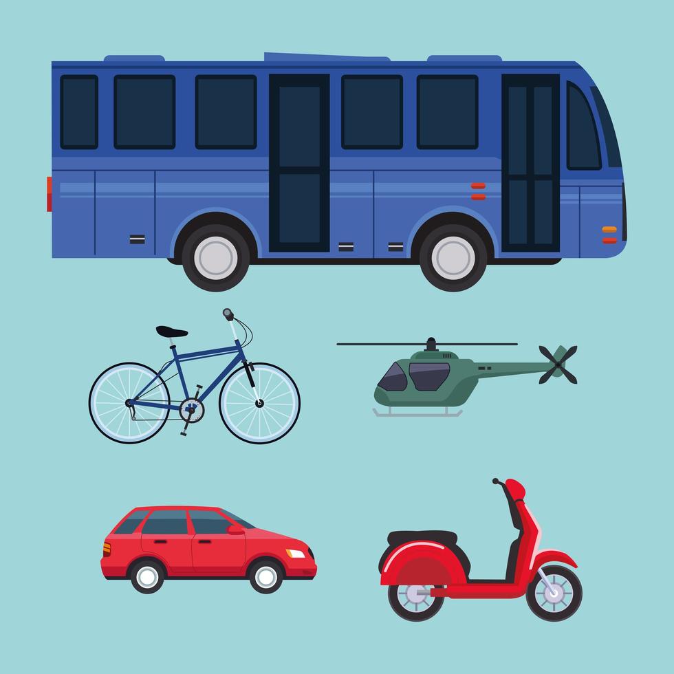 conjunto de ícones de conjunto de veículos de transporte vetor