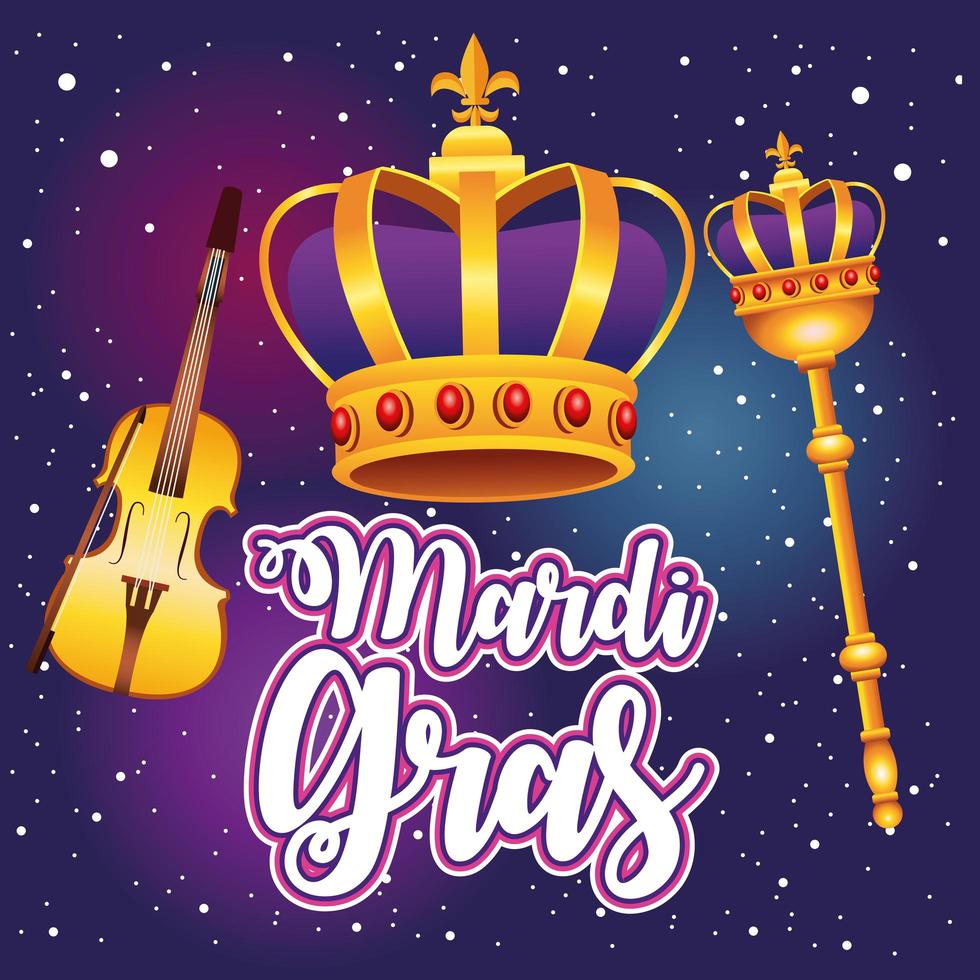 letras de carnaval de carnaval com coroa de rainha e violino vetor