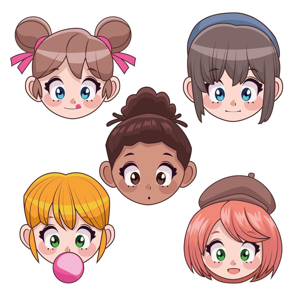grupo de cinco personagens inter-raciais adolescentes meninas
