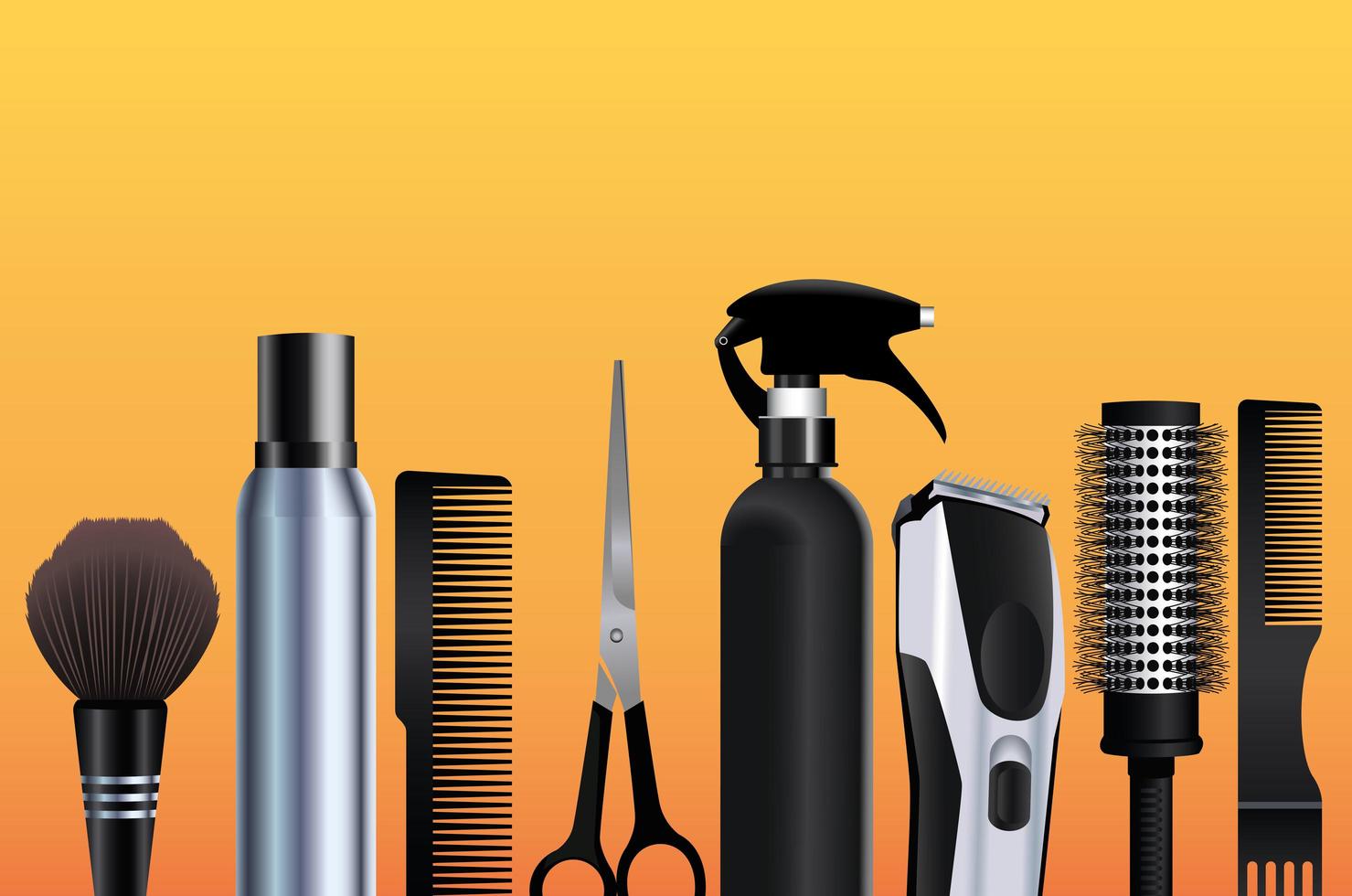 ícones de equipamentos de ferramentas de cabeleireiro em fundo laranja vetor