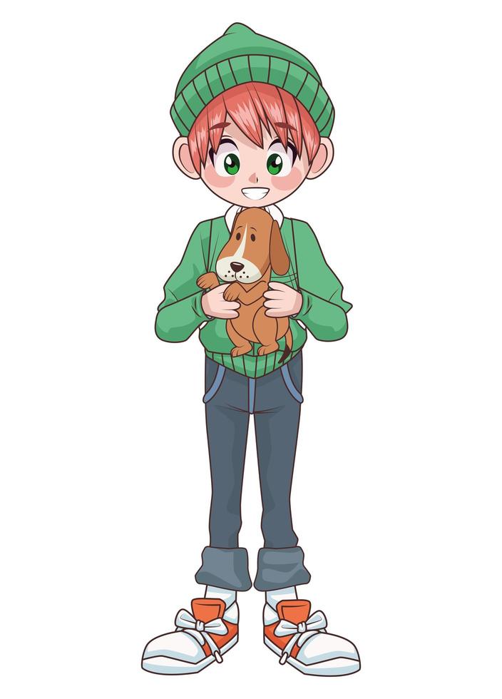 jovem adolescente garoto garoto com personagem de cachorro vetor