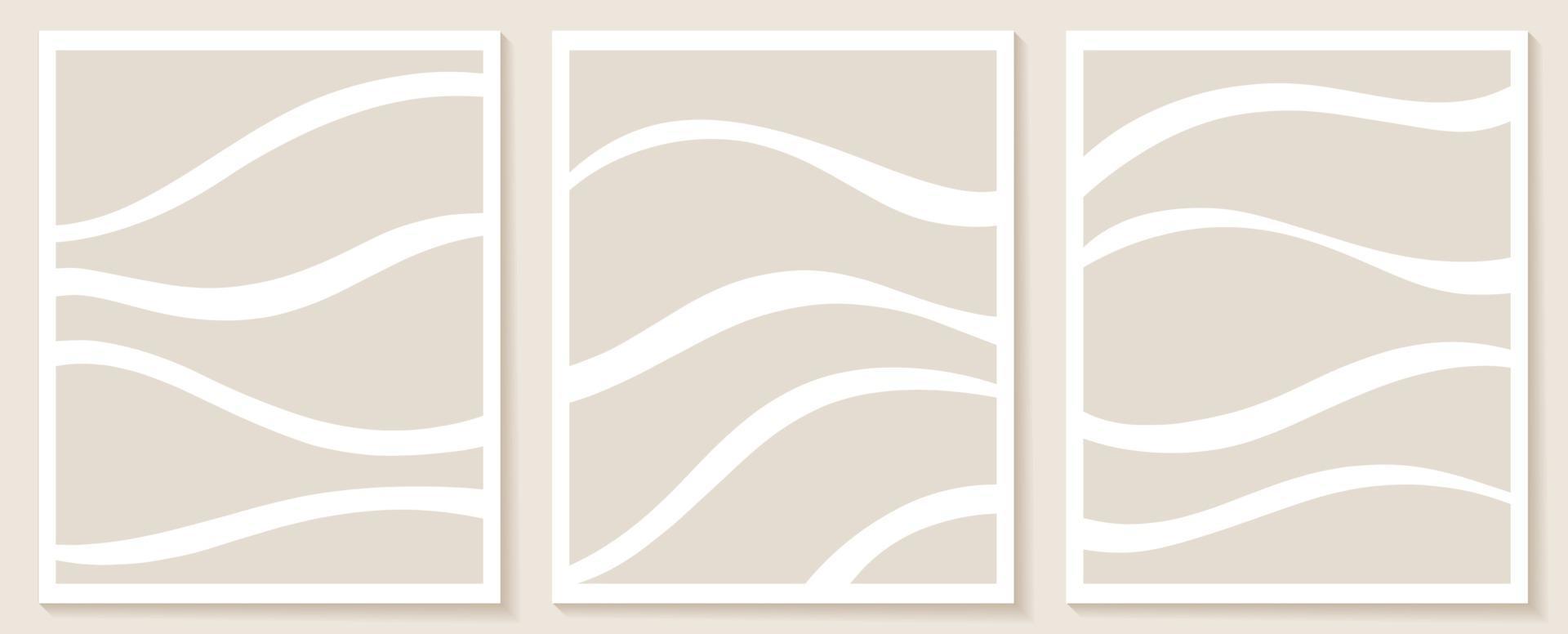 modelos estéticos contemporâneos com formas abstratas orgânicas e linha em cores nuas fundo boho pastel em ilustração vetorial de estilo minimalista de meados do século vetor