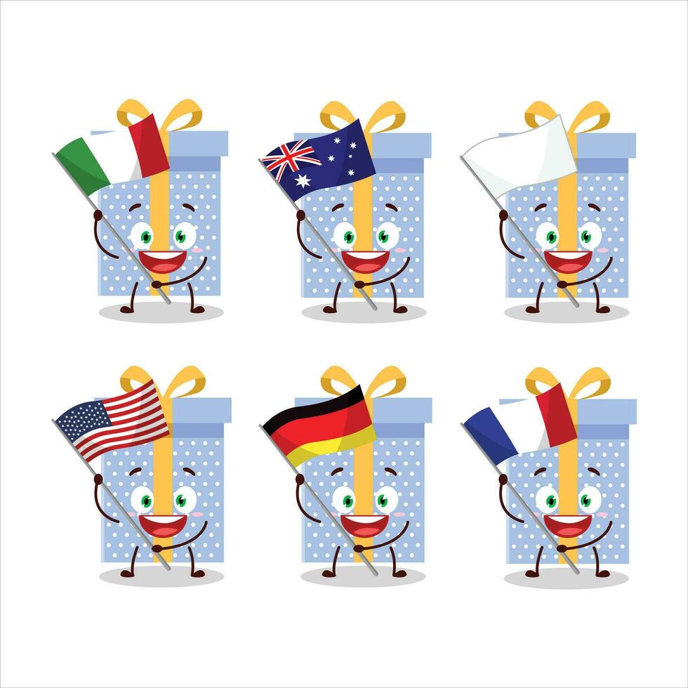 azul Natal presente desenho animado personagem trazer a bandeiras do vários países vetor
