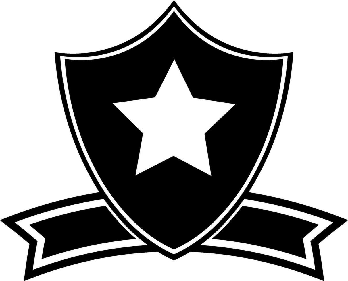 Preto e branco Estrela decorado escudo crachá com fita. vetor