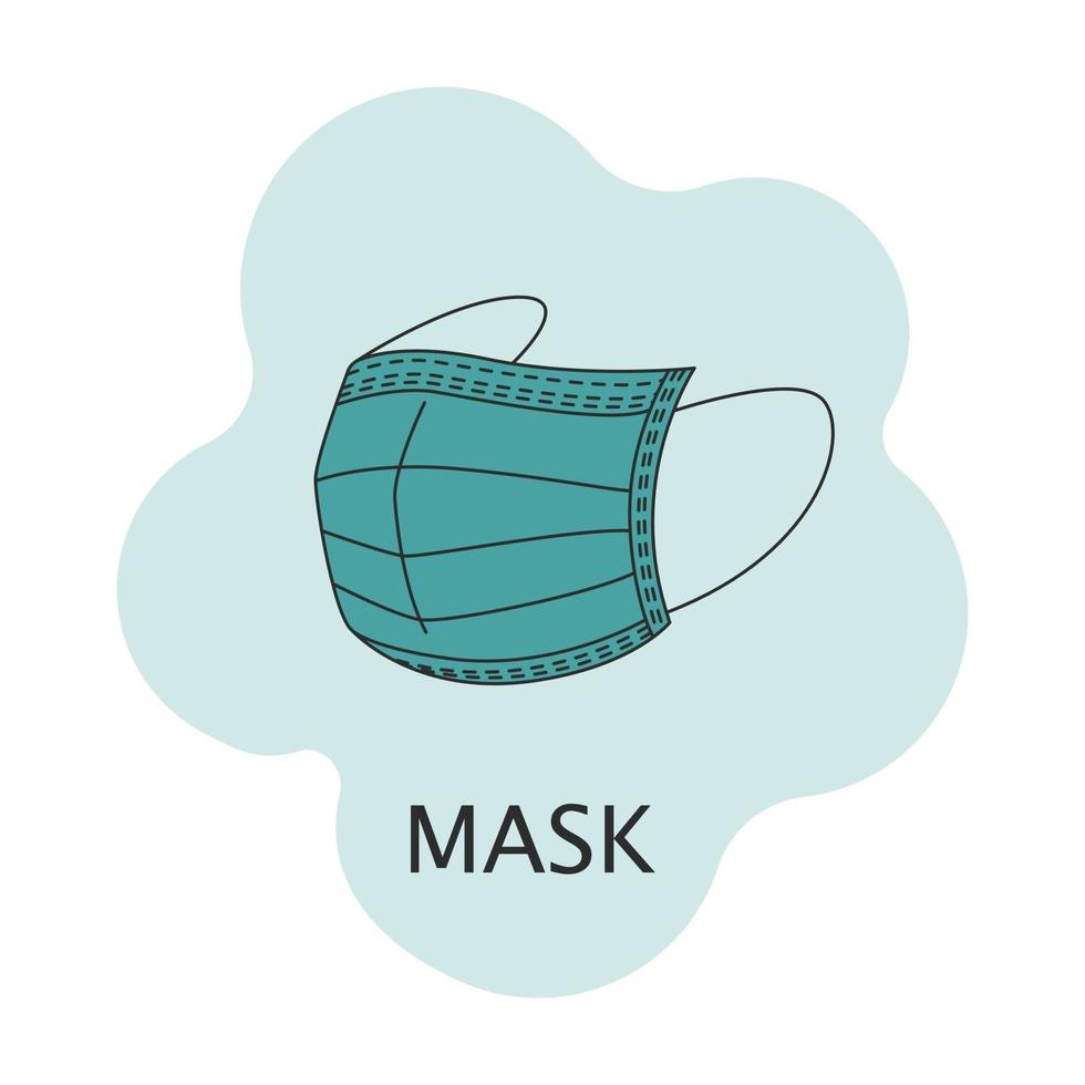 ícone de uma máscara médica protetora contra vírus e bactérias. estilo linear, cor verde. ilustração em vetor plana isolada em um fundo branco