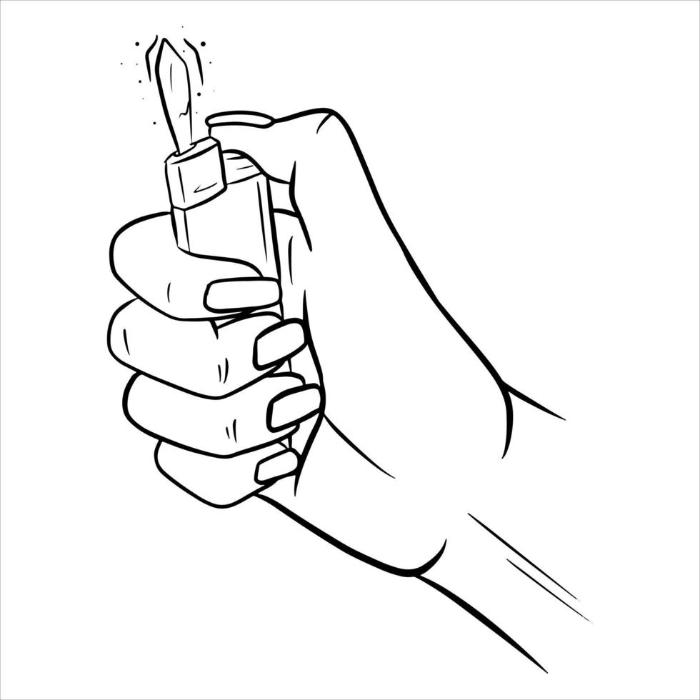 ilustração vetorial de isqueiro nas mãos em estilo cartoon, o isqueiro está queimando nas mãos vetor