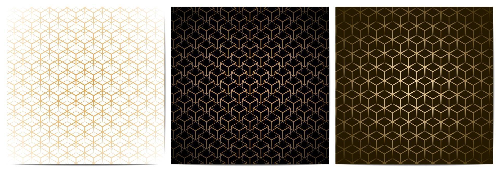 conjunto de padrão geométrico abstrato sem costura com linhas douradas vetor