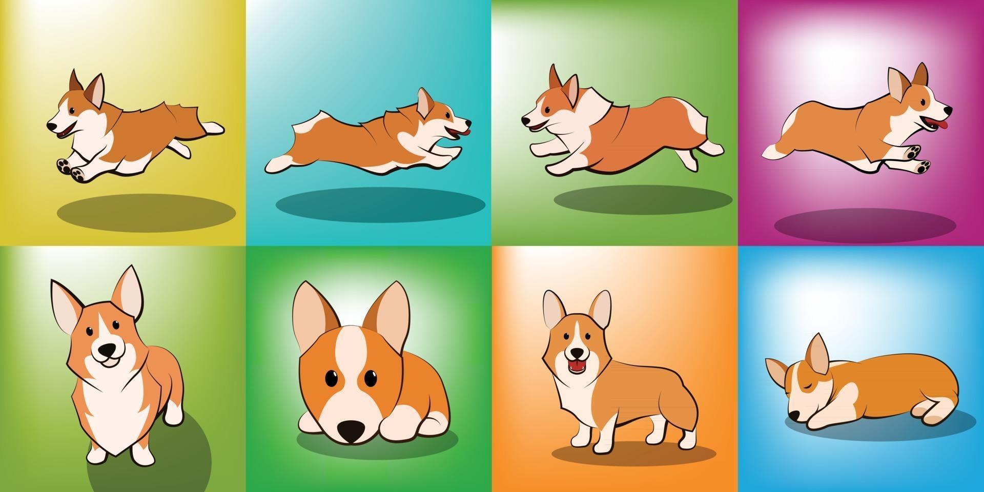 conjunto de ilustração em vetor desenho bonito de um cachorrinho