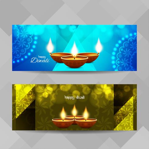 Conjunto de bandeiras decorativas feliz Diwali feliz vetor