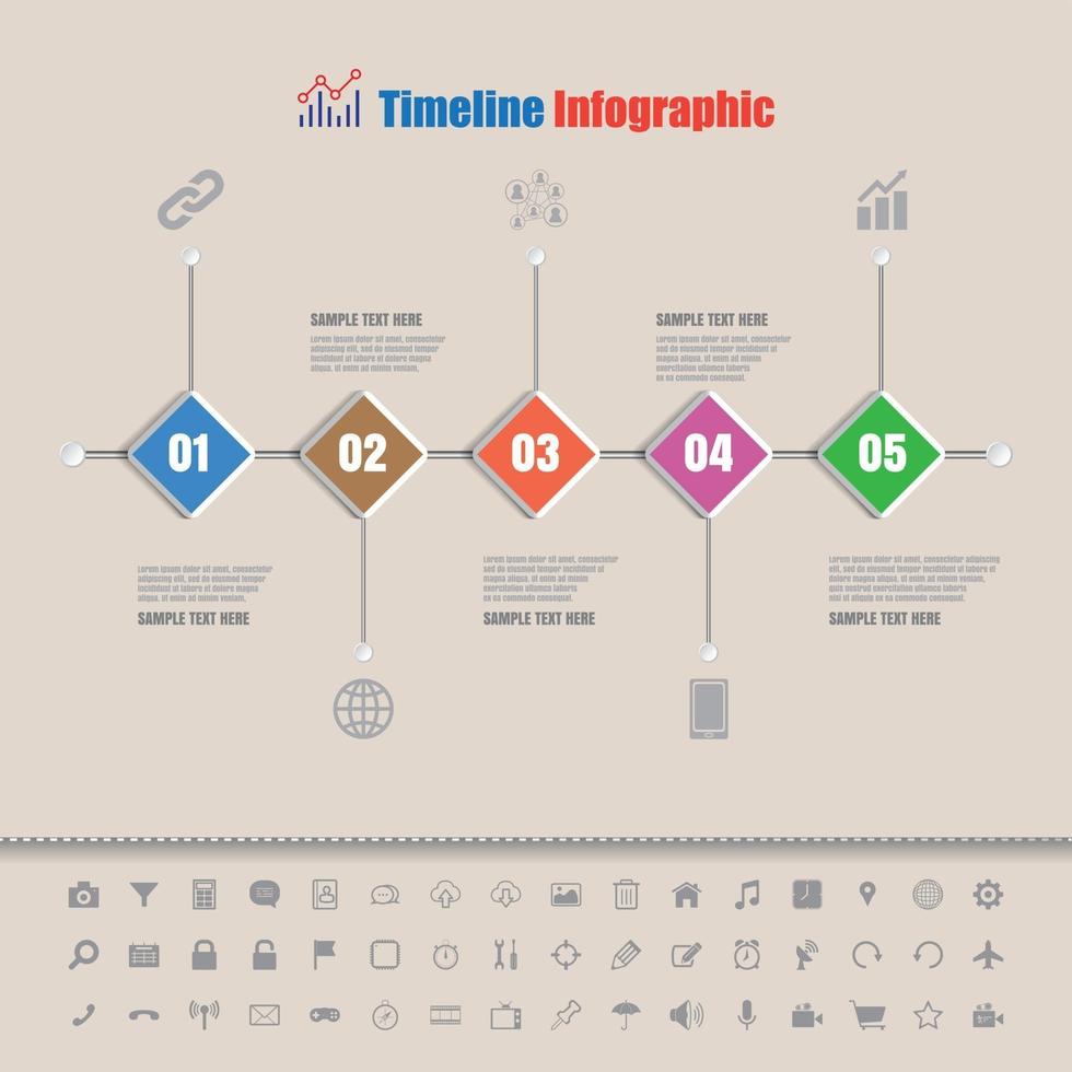 modelo de design infográfico colorido de linha do tempo de negócios com conjunto de ícones pode ser usado para diagrama de folheto, planejamento de dados, apresentação, gráfico vetor