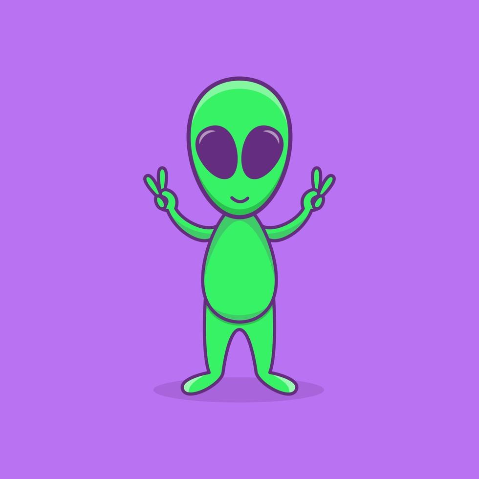 sorrindo a ilustração em vetor extraterrestre plana dos desenhos animados. alienígena  verde bonito, criatura fantástica. pronto para usar o modelo de caractere  2d para comercial, animação, design de impressão. herói cômico isolado