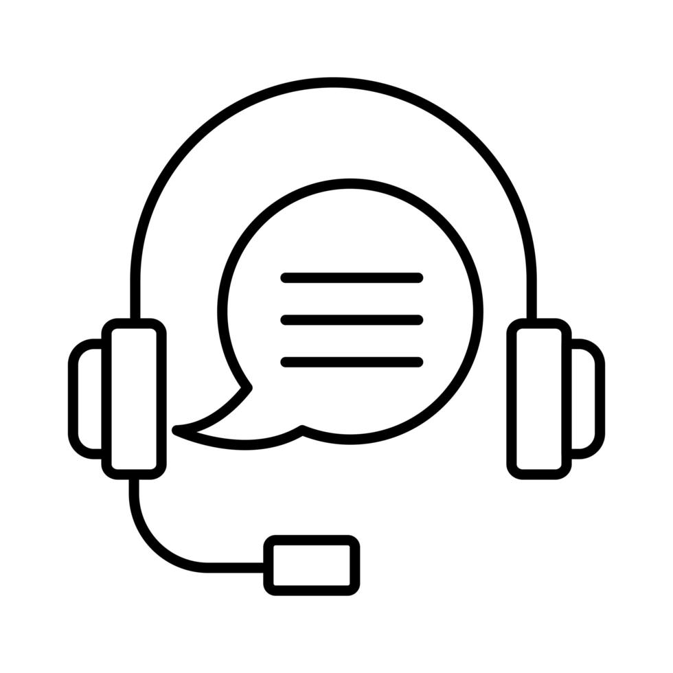 fone de ouvido com ícone de estilo de linha de comunicação de bolha de fala vetor