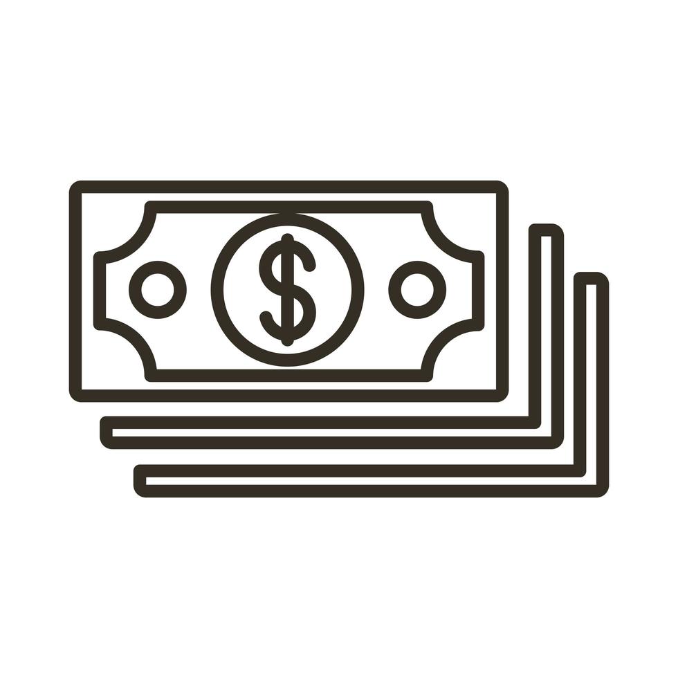 ícone de estilo de linha notas dinheiro dólares vetor