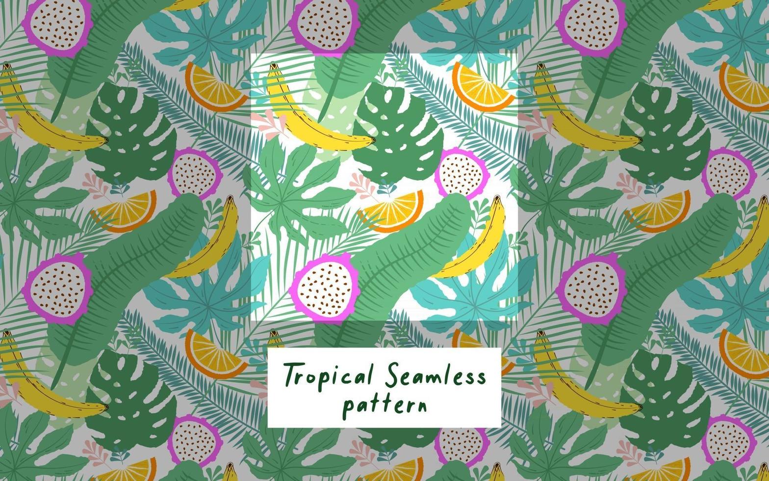 verão tropical folhas e frutas padrão de fundo vetor