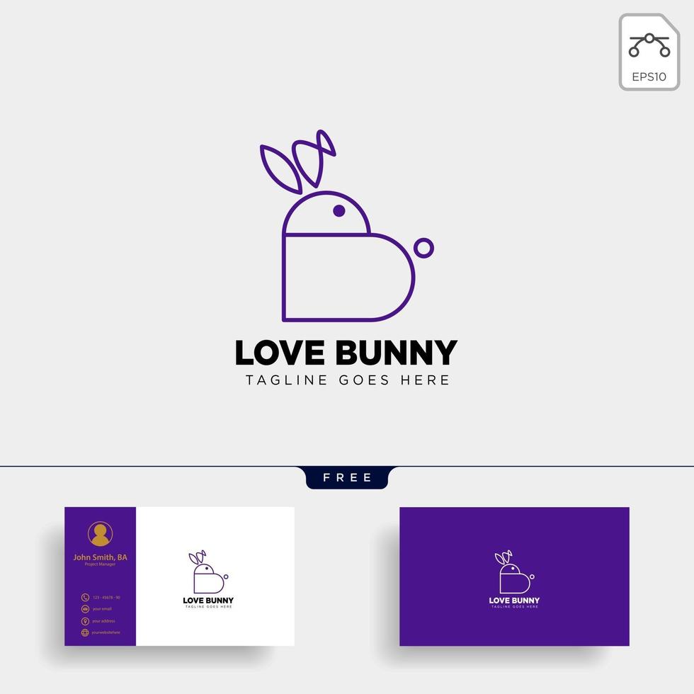 coelho ou coelho amor animal linha arte estilo logotipo modelo vetor ícone elemento isolado com vetor de cartão de visita