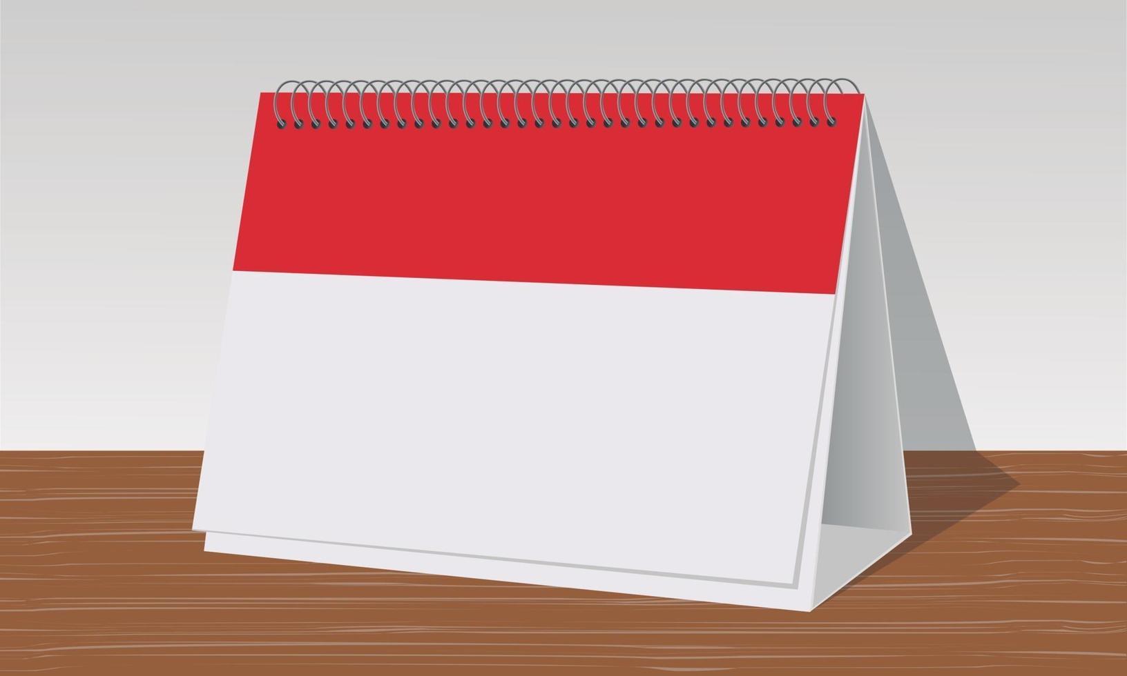 calendário vermelho e branco na mesa de madeira vetor