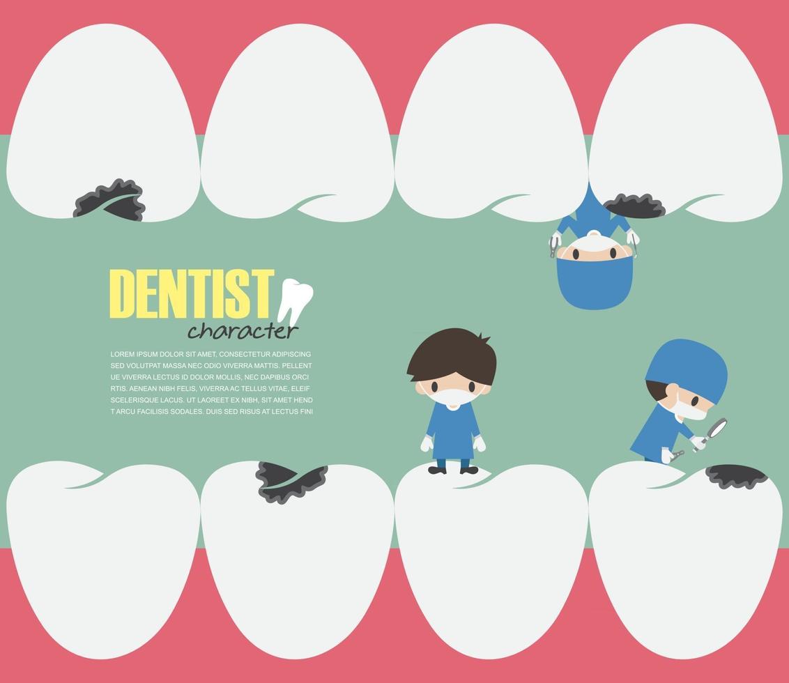 dentistas examinam seus dentes e procuram cárie dentária vector design plano