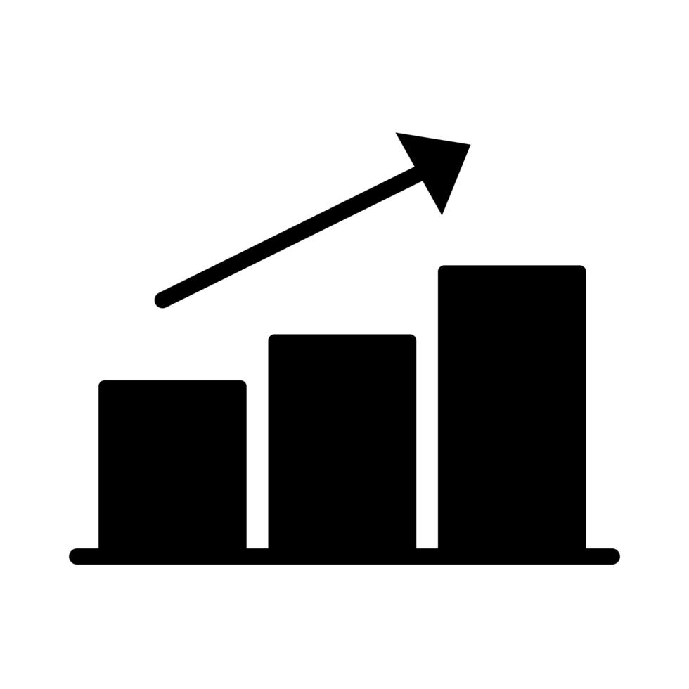 barras de estatísticas com ícone de estilo de silhueta de seta vetor