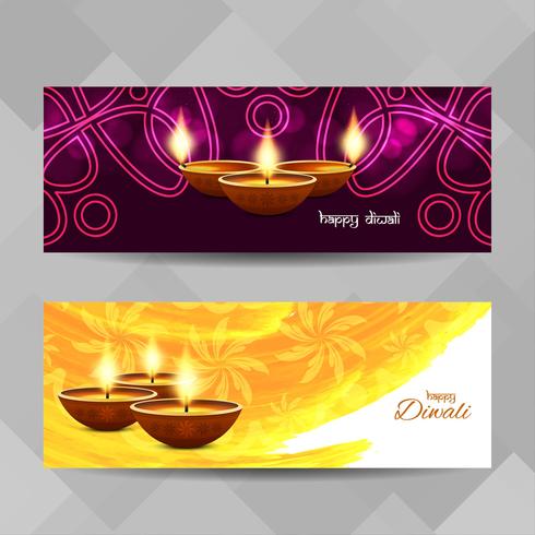 Conjunto de bandeiras decorativas feliz Diwali feliz vetor