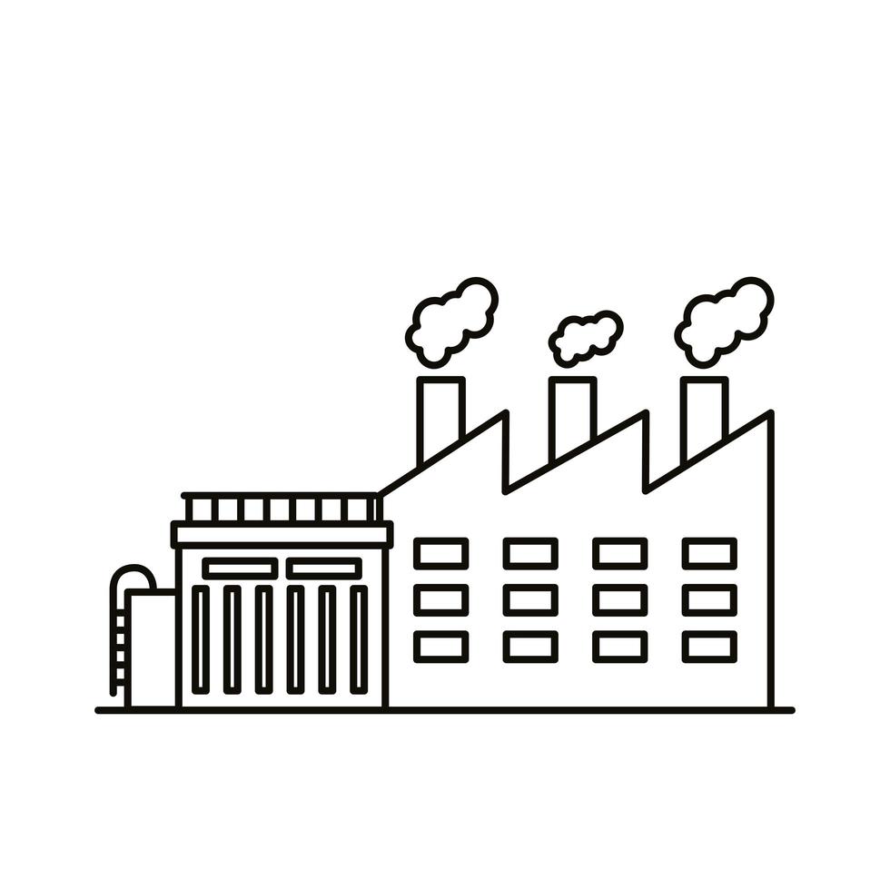 ícones de estilo de linha de chaminés e edifícios de fábricas da indústria vetor