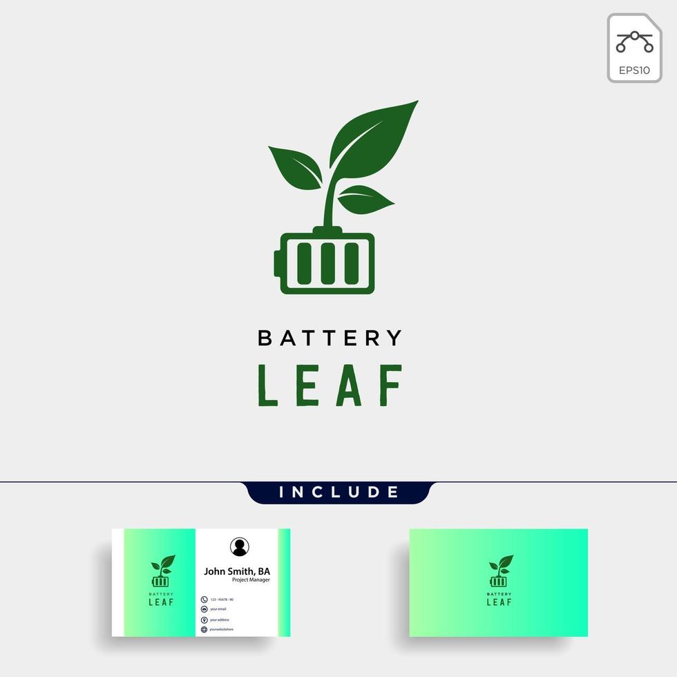 bateria folha eco natureza energia renovável simples logotipo modelo ilustração vetorial vetor