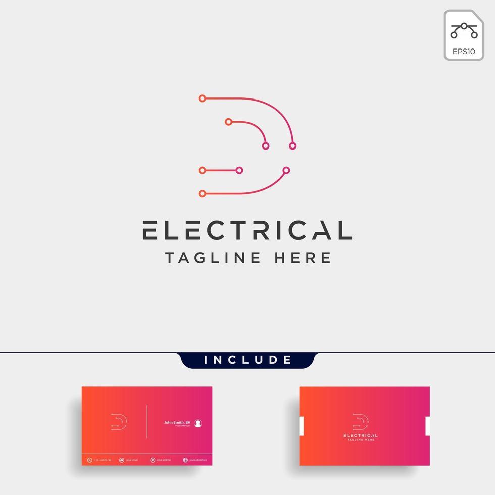 elemento de ícone de vetor de design de logotipo d conectado ou elétrico isolado com cartão de visita inclui