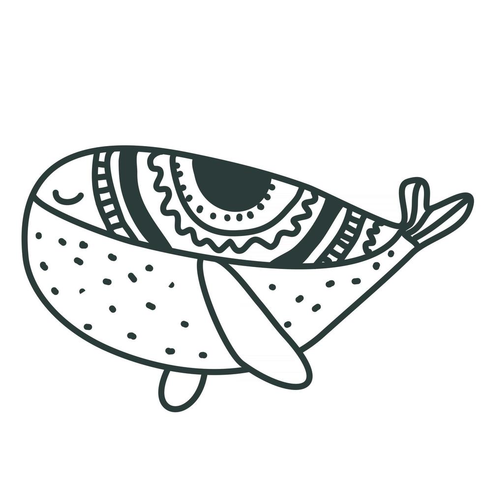 Berçário fofo mão desenhada baleia em estilo escandinavo infantil impressão para berçário crianças vestuário cartaz cartão postal ilustração vetorial estilo scandi livro para colorir desenho para colorir vetor