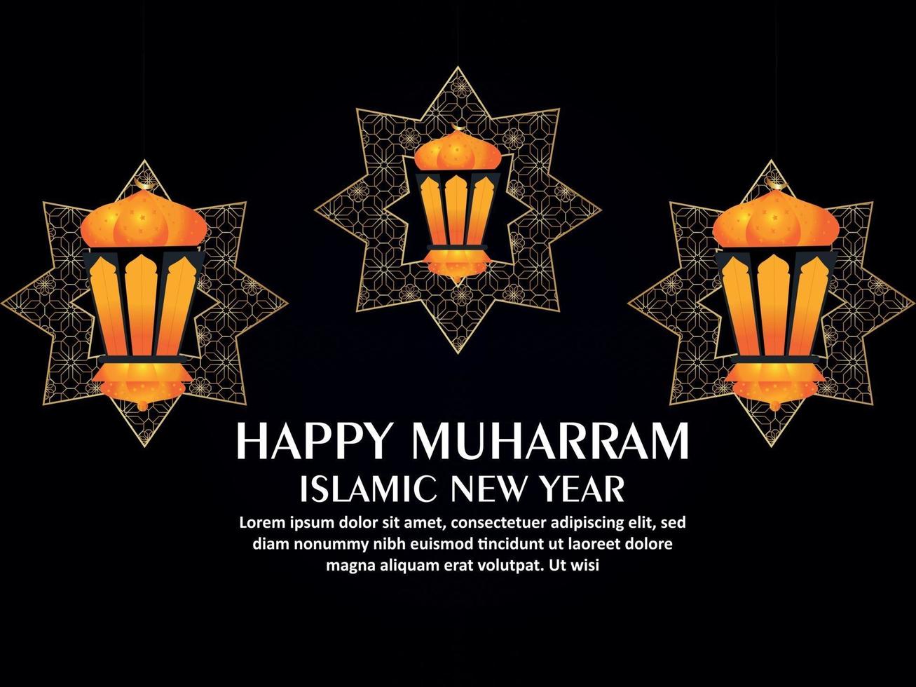 feliz muharram islâmico fundo de celebração do ano novo com lanterna dourada no fundo padrão vetor