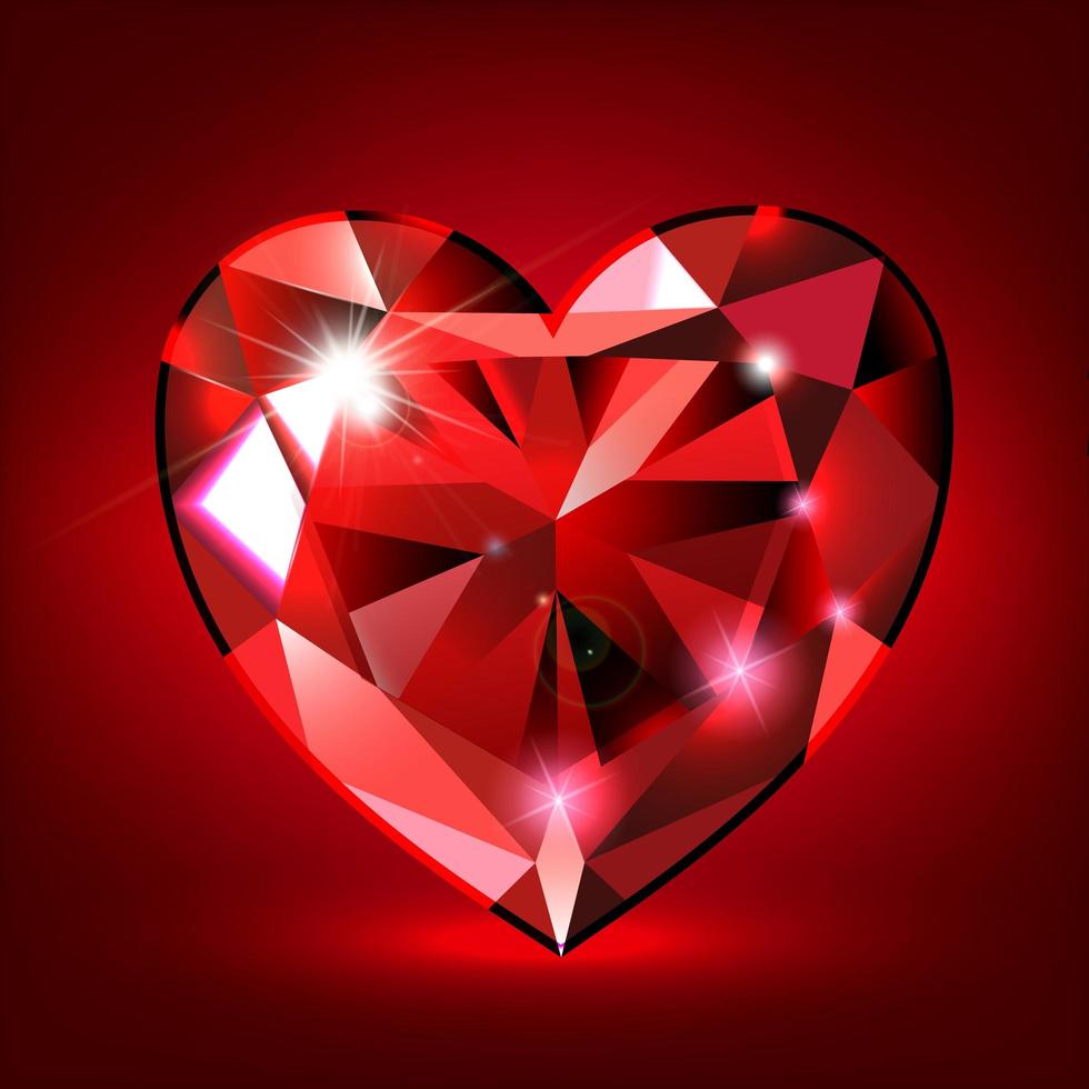Coração de rubi em forma de vetor de fundo vermelho
