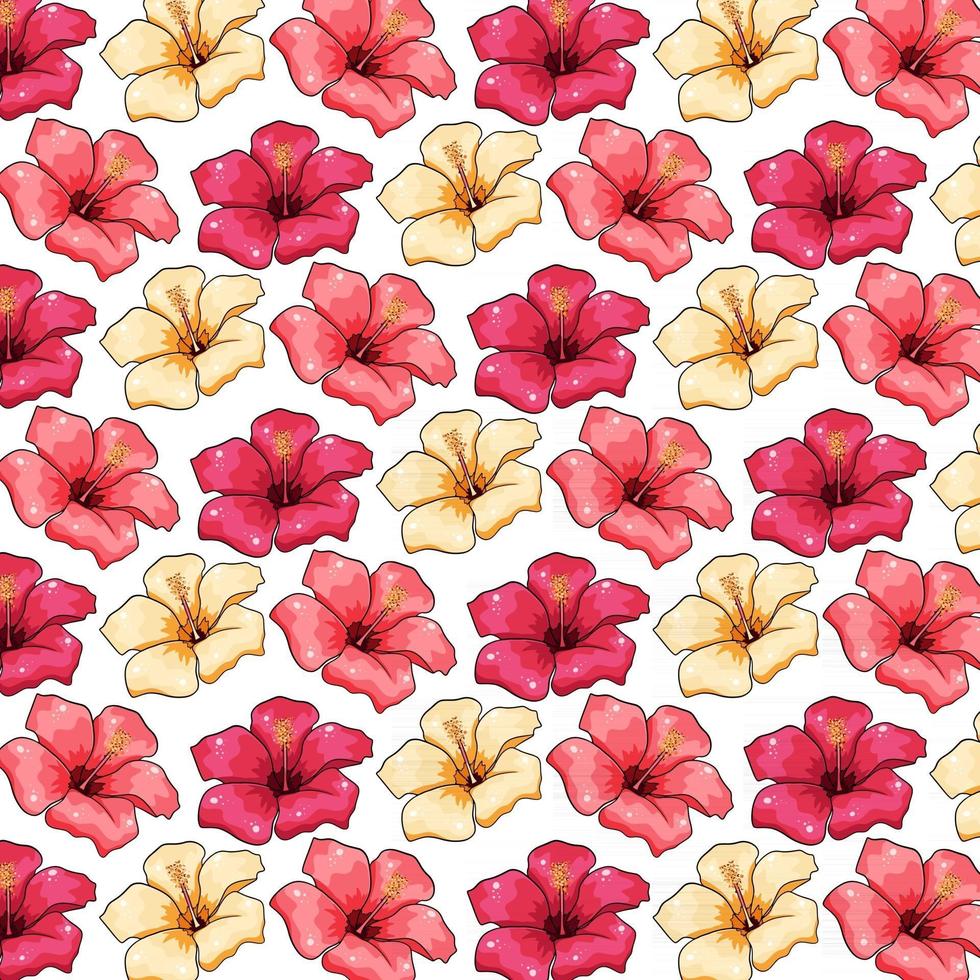 padrão tropical com flores exóticas em estilo cartoon vetor