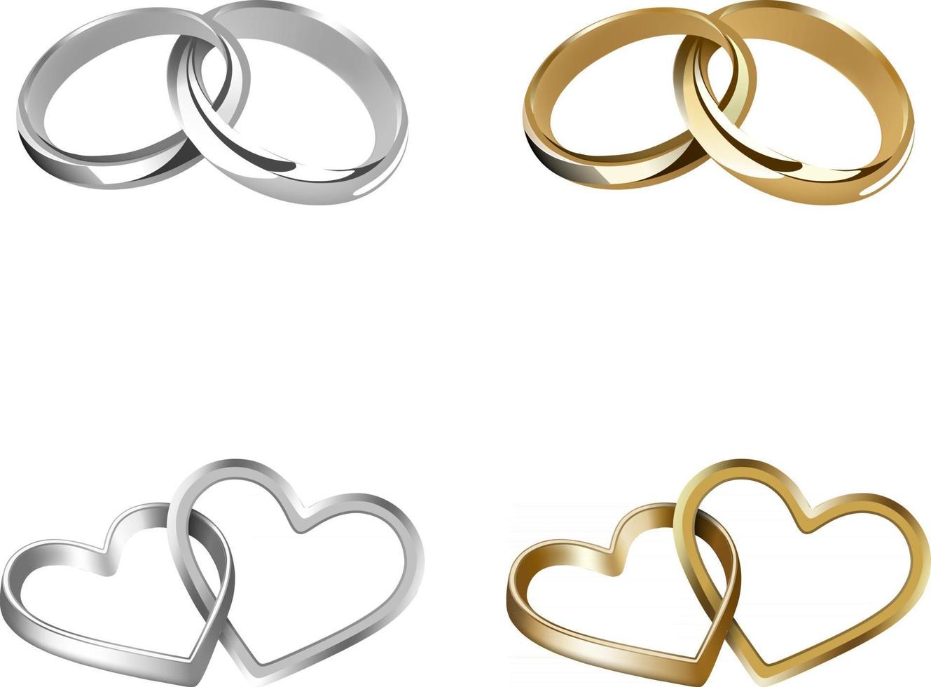 conjunto de anéis de casamento de ouro e prata entrelaçados vetor