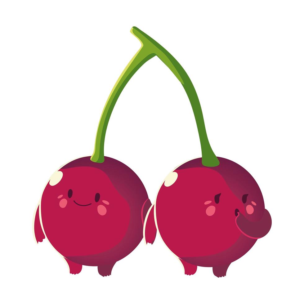 frutas kawaii cara engraçada felicidade fofa cereja desenho animado vetor