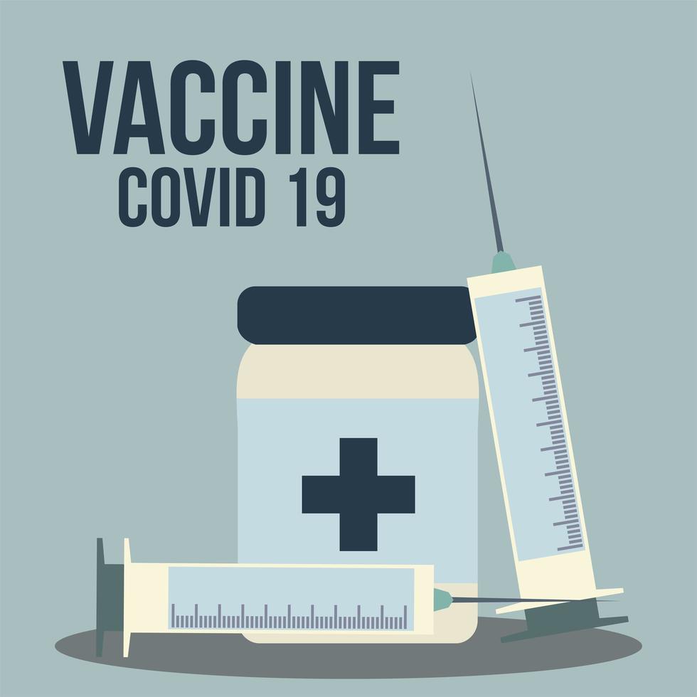 vacina covid 19 seringas médicas e prevenção de medicamentos em frasco vetor