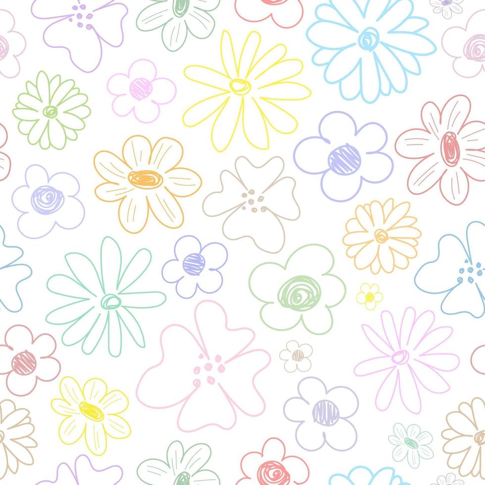 padrão branco fofo com linha de flores multicoloridas tecidos de fundo transparente para crianças minimalismo álbum de recortes de papel para crianças vetor