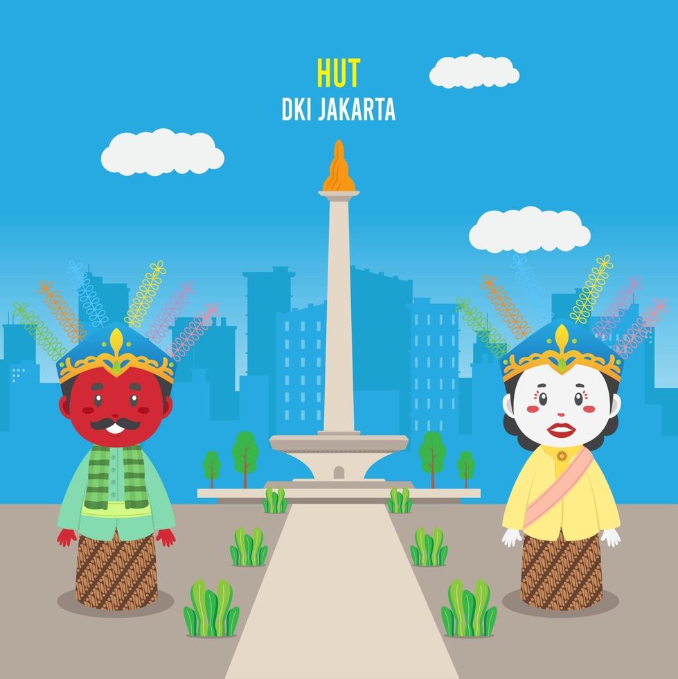 fundo jakarta de aniversário com boneco tradicional vetor