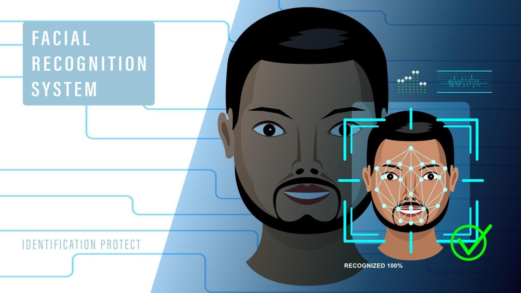 desenho de homem rosto biométrico reconhecido vetor