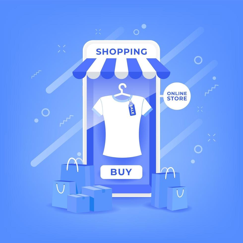 compras on-line no aplicativo móvel vetor