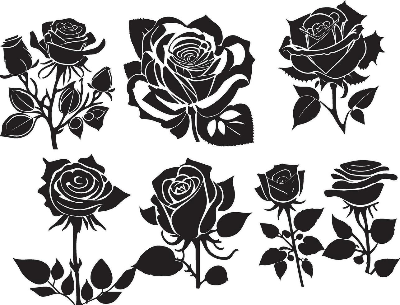 Preto silhueta do uma rosa flor vetor ilustrações