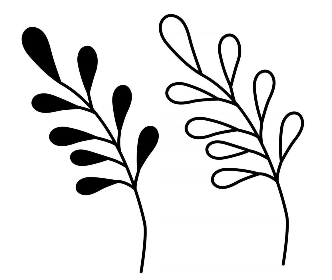 linha e silhueta ramo com folhas vetor