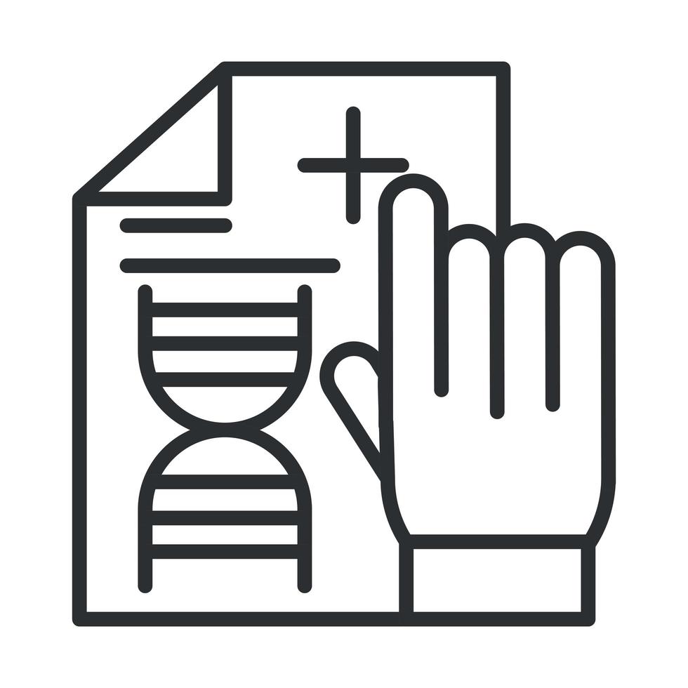 mão de saúde online com ícone de linha pandêmica covid 19 de diagnóstico de relatório médico vetor