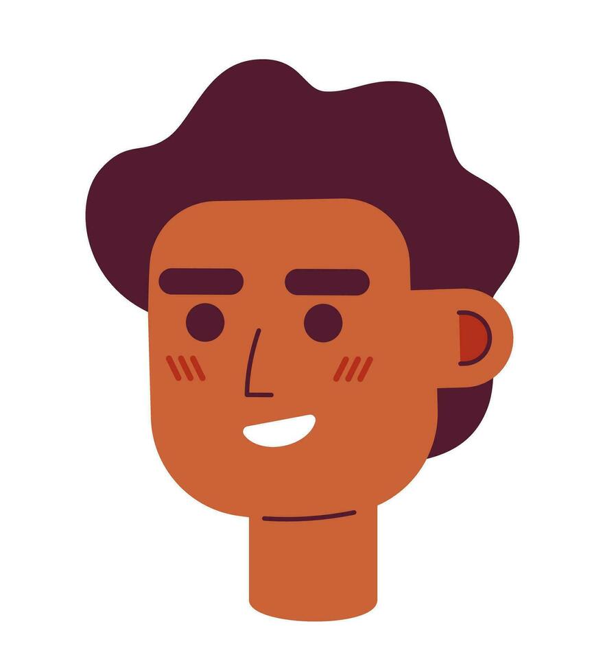 alegre bonito jovem homem semi plano vetor personagem cabeça. editável desenho animado avatar ícone. feliz empreendedor. face emoção. colorida local ilustração para rede gráfico projeto, animação