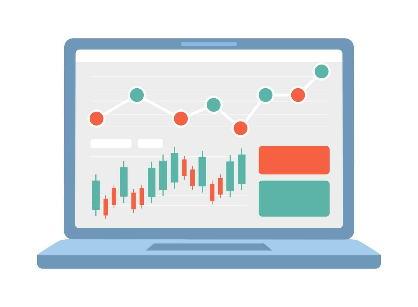 computador portátil tela com diagrama e gráficos semi plano cor vetor objeto. editável desenho animado grampo arte ícone em branco fundo. financeiro operações progresso. simples local ilustração para rede gráfico Projeto