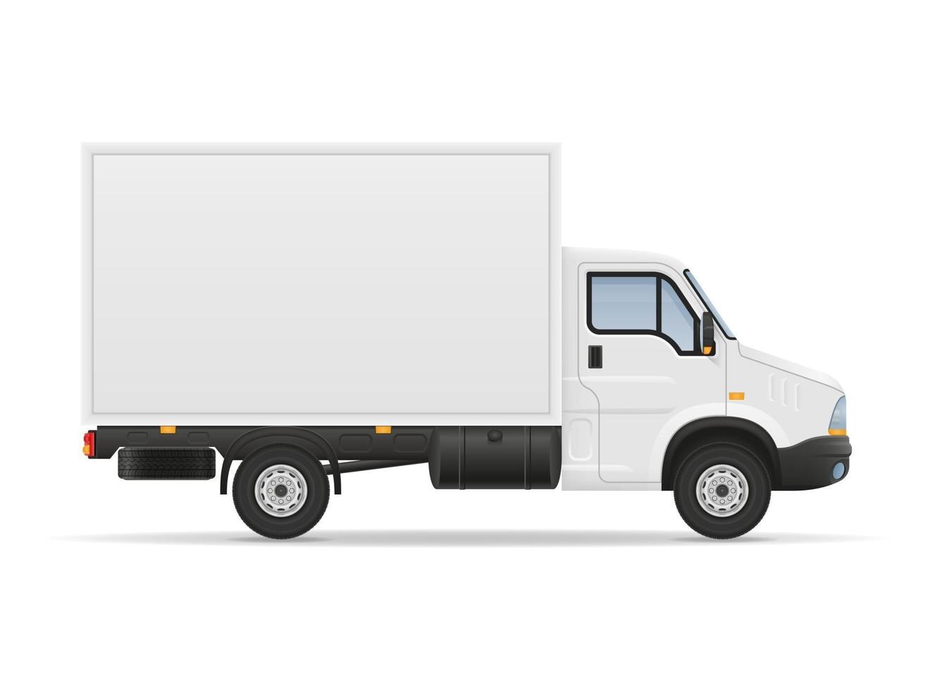 Ilustração em vetor estoque pequeno caminhão van para transporte de mercadorias de carga isolada no fundo branco