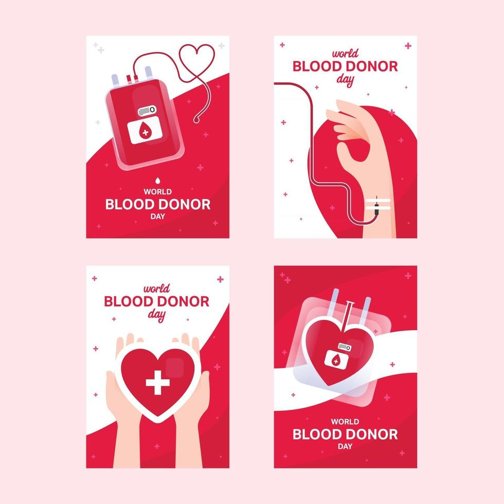 conjunto de cartão do dia do doador de sangue mundial vetor