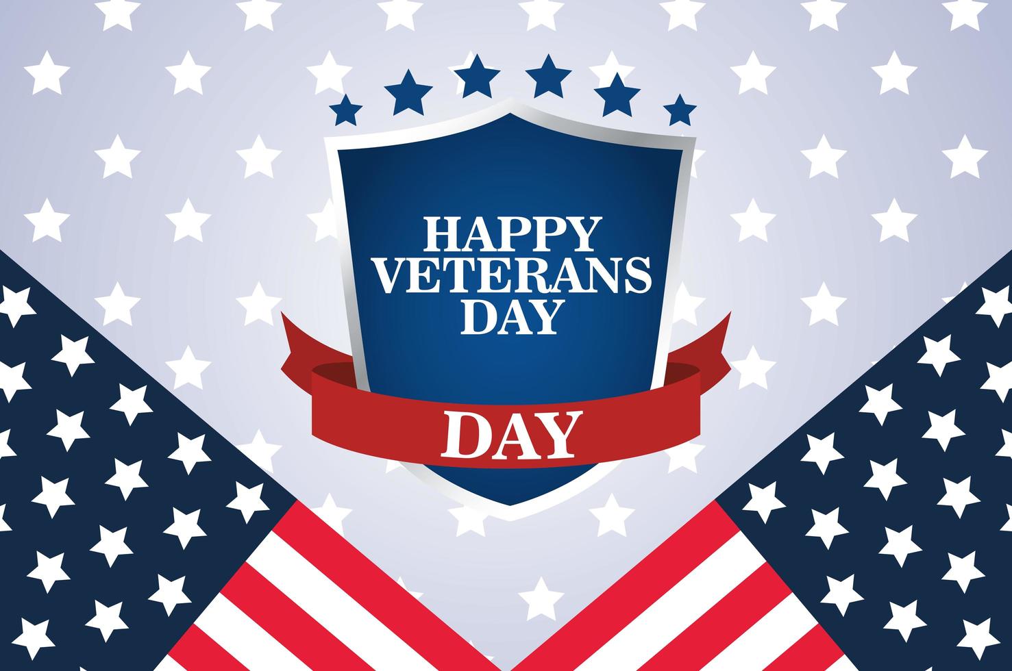 feliz celebração do dia dos veteranos com letras no escudo vetor