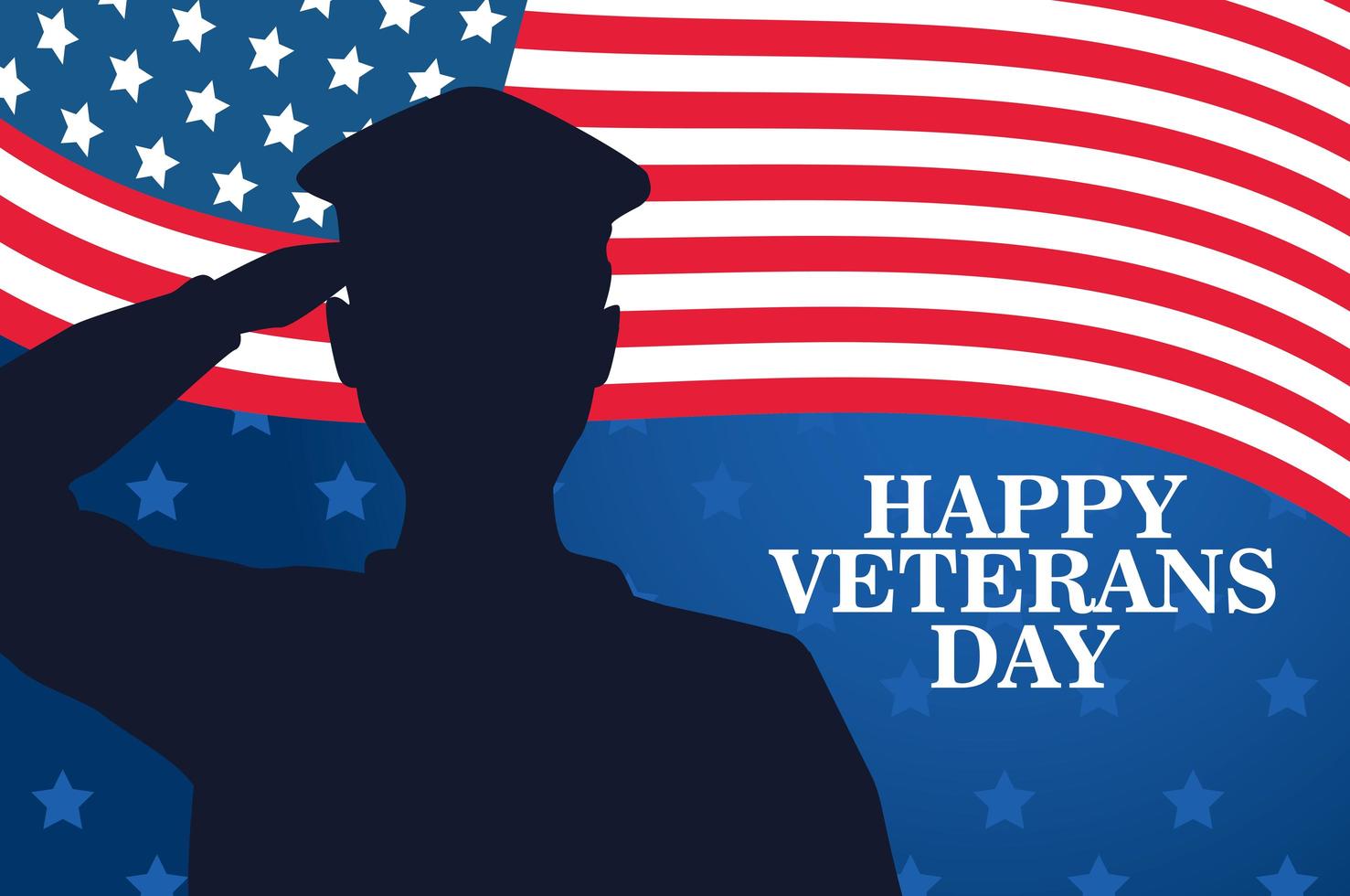 feliz celebração do dia dos veteranos com a saudação do oficial militar e a bandeira dos EUA vetor