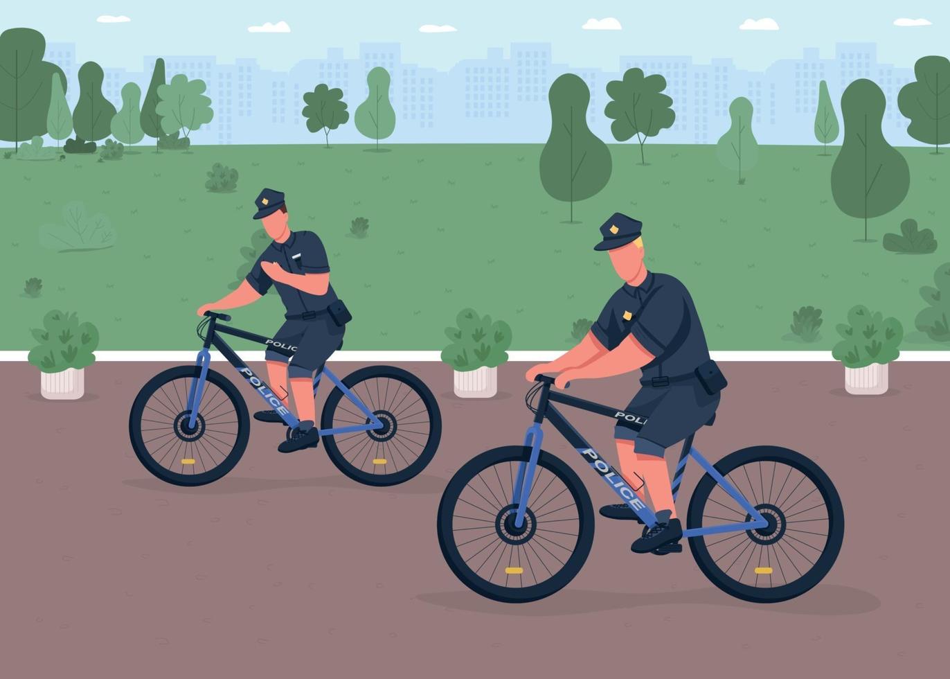 ilustração vetorial de cor plana de patrulha de bicicleta policial vetor