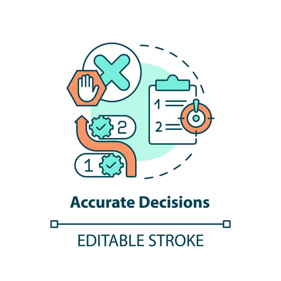 preciso decisões conceito ícone. Forte dados gestão plano. em formação governança abstrato idéia fino linha ilustração. isolado esboço desenho. editável acidente vascular encefálico vetor